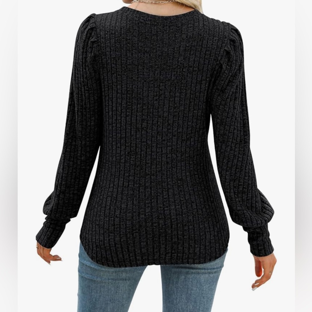 Black Ribbed Knit Sweater - Picture 2 of 3